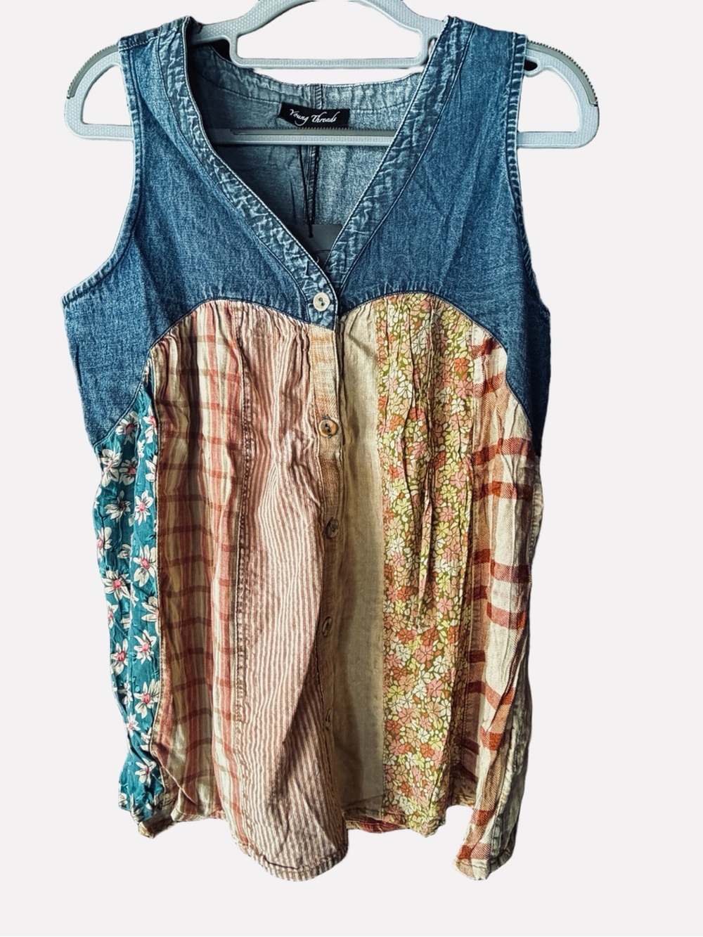Young Threads Sleeveless denim and patchwork top